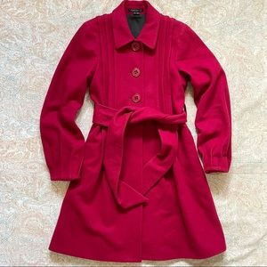 Theory Panya Belted Wool Trench Coat Crimson Cranberry M